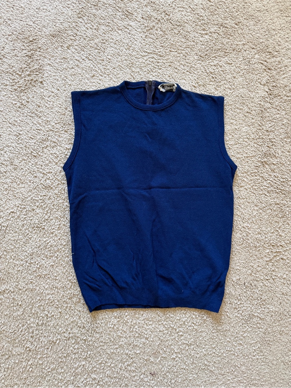 VTG ~ 1960s ~ Helanca ~ Navy Knit Navy Sleeveless Shell Top ~ Size S/M